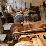 A room full of water powered machinery at the Shepherd Wheel Workshop.