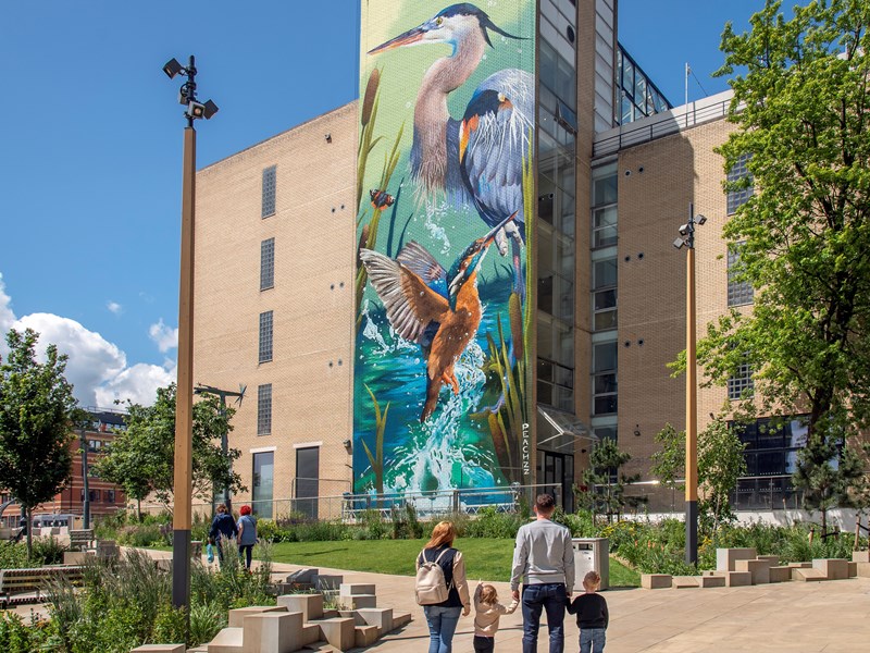 A view of the Peachzz's mural from Pound's Park.