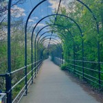 Five Weirs Walk bridge on a sunny day.
