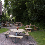 The beer garden at The British Oak.