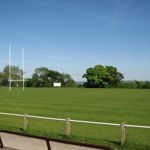 The pitch at the Sheffield Tigers RUFC grounds, as seen from the stands.