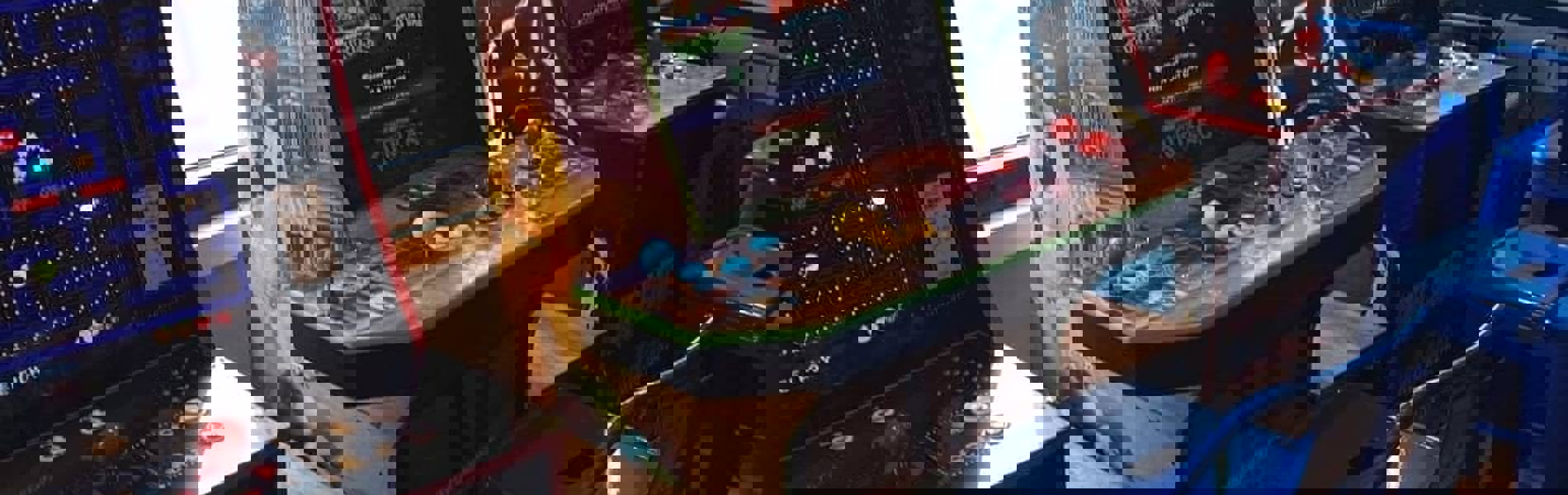 Video cabinets at the Extra Life Gaming Lounge.