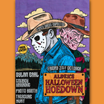 Poster for the event, with details, and an illustration of the two horror icons; Jason and Freddy Kruger.