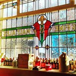 Stained glass window at Shakespeares.