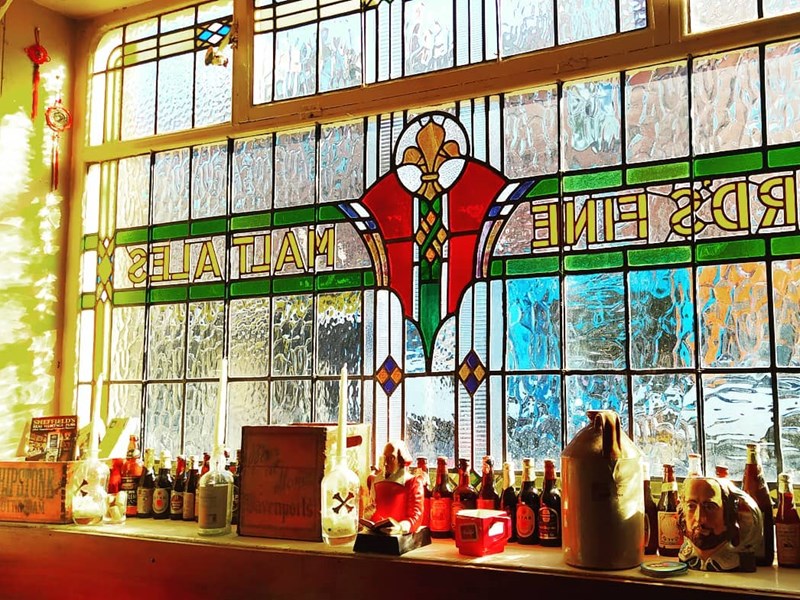 Stained glass window at Shakespeares.