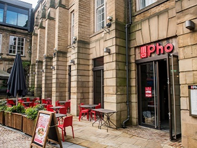 The entrance to Pho Sheffield in Leopold Square.