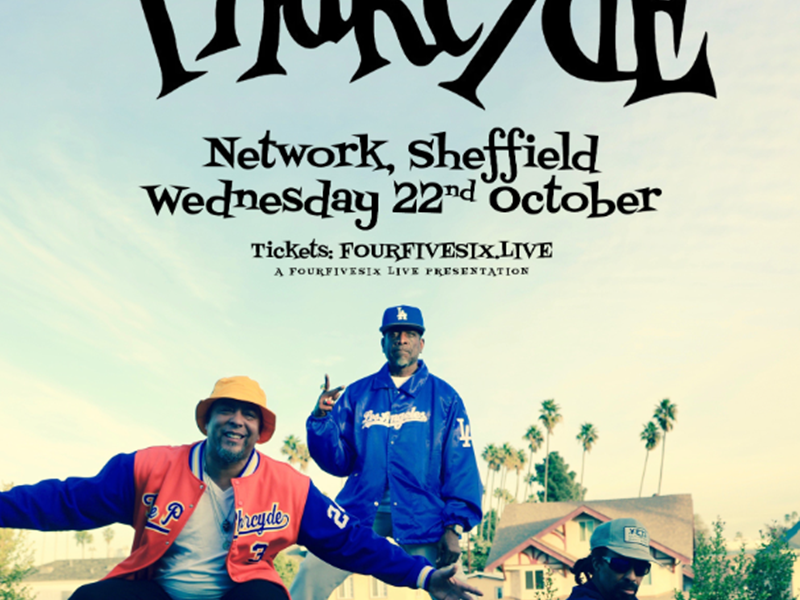 Poster for The Pharcyde show, featuring the band posing on a rooftop.