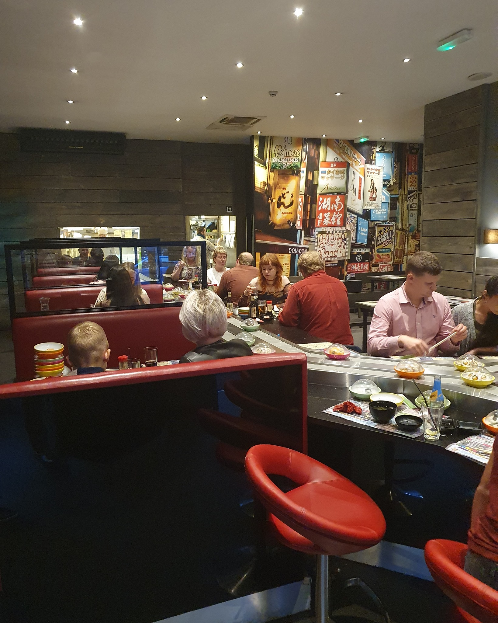 The interior of a restaurant with Japanese decor.