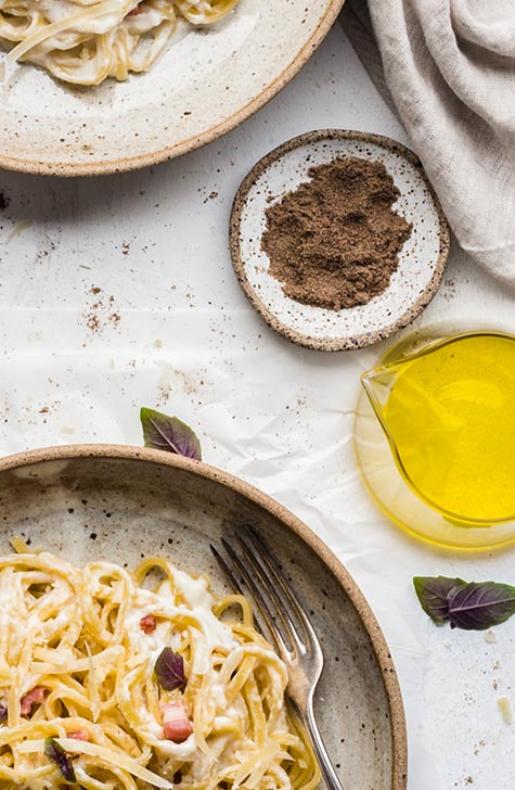 An overhead shot with a table filled with authentic Italian food at VeroGusto.