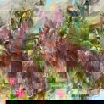 A painting of two wild rabbits.