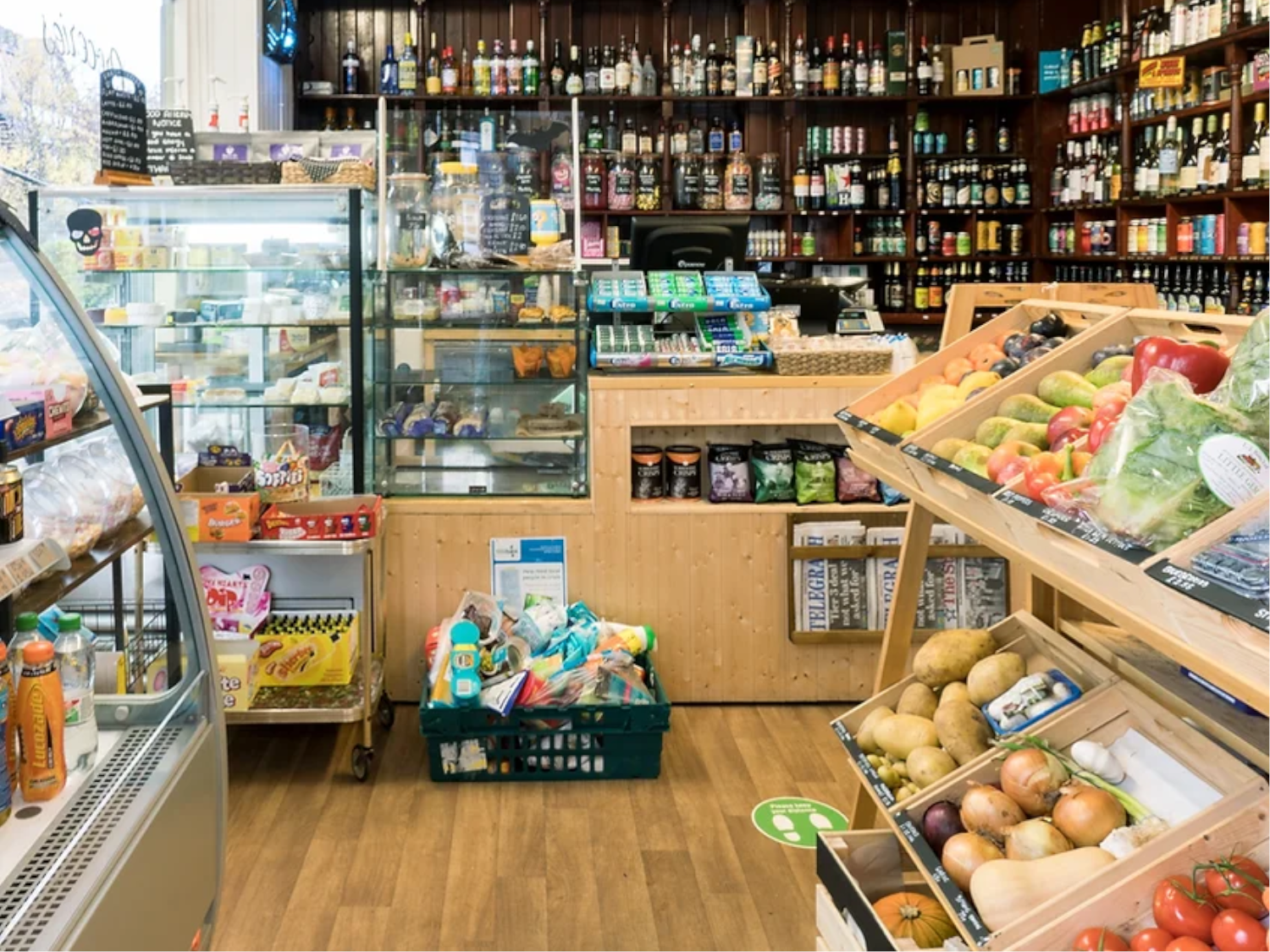 The Green Shop filled with produce for sale.