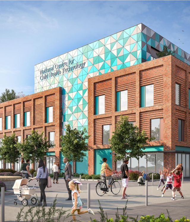 A CGI image of the National Centre For Child Health Technology.