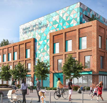 A CGI image of the National Centre For Child Health Technology.