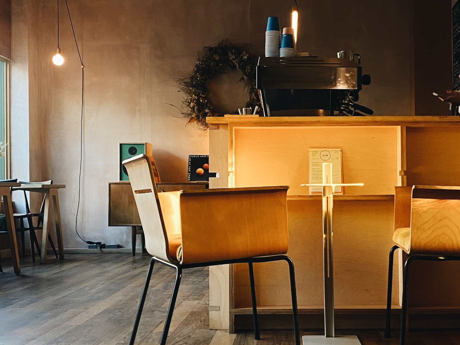 The interior of the coffee shop and restaurant Elm.