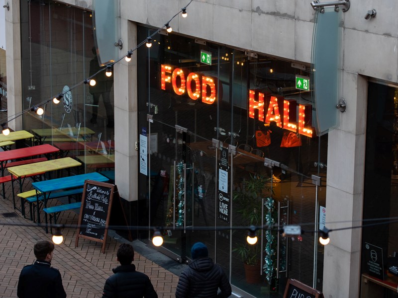 The entrance to Sheffield Plate in Orchard Square.