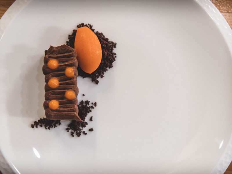 A desert at Fischer’s Baslow Hall, an award-winning, stylish, boutique country house hotel and restaurant.