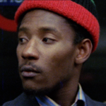 A close-up of a persons face.