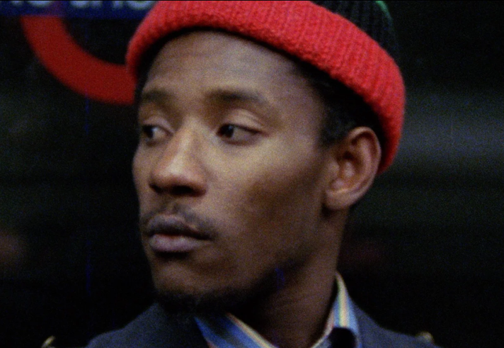 A close-up of a persons face.