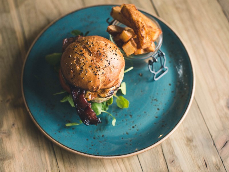 Burger and chips at the Hidden Gem.