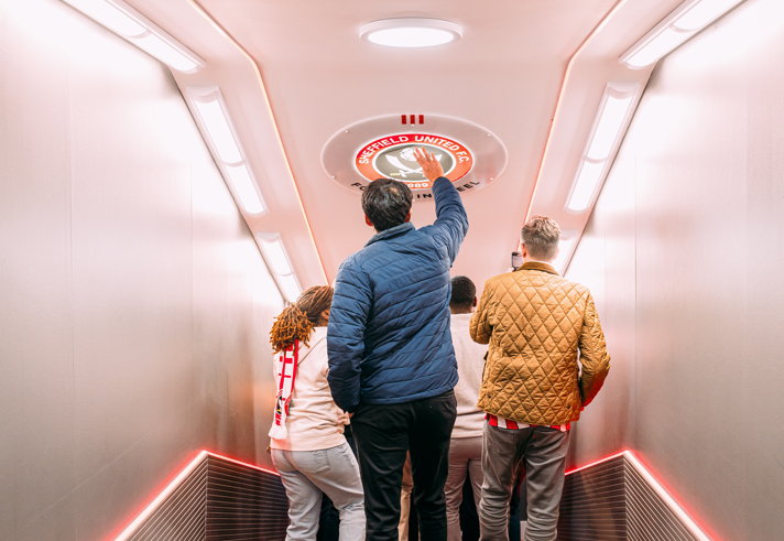 People on a guided tour around Bramall Lane, the home of Sheffield United Football Club.