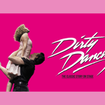 Poster for Dirty Dancing featuring a couple doing the classic lift from the film on a bright pink background.