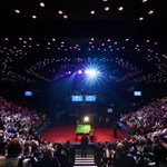 A capacity crowd watching a snooker match at the Crucible Theatre in Sheffield.