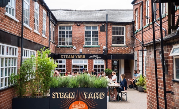 An exterior shot of Steam Yard, a popular coffee shop in Sheffield.