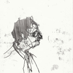 A print of a simple sketch of a person from a plate.