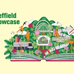 Sheffield Showcase poster with a collage of iconic Sheffield landmarks and activities.
