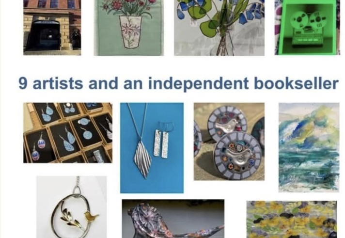 Poster for the event showing examples of items that will be on sale at the market, such as jewellery, paintings and arts and crafts.