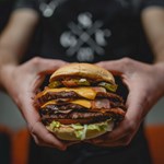 A triple-patty cheeseburger.