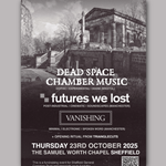 Poster for the event, listing the details, overlaid on a black and white photo of the Samuel Worth Chapel.