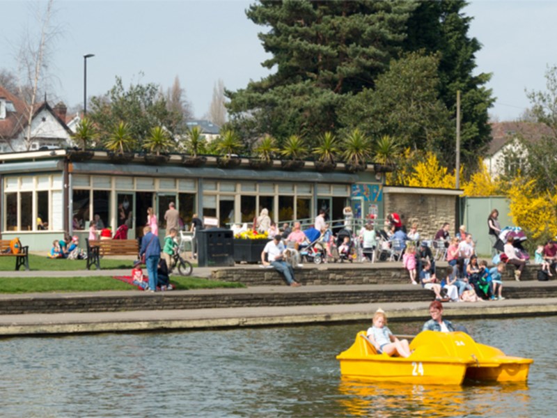 Exterior of Millhouses Park Cafe as seen from across the boating pond.