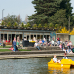 Exterior of Millhouses Park Cafe as seen from across the boating pond.
