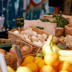 A fruit and vegetable stall at Pollen Market.