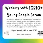 A promo poster for the Working With LGBTQ+ Young People Forum event.