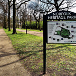 An information board in Norfolk Heritage Park.