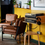 A listening station at Front Room.