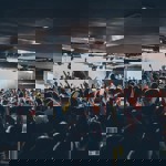 A band plays live at The Foundry. The venue is packed and everyone is dancing.