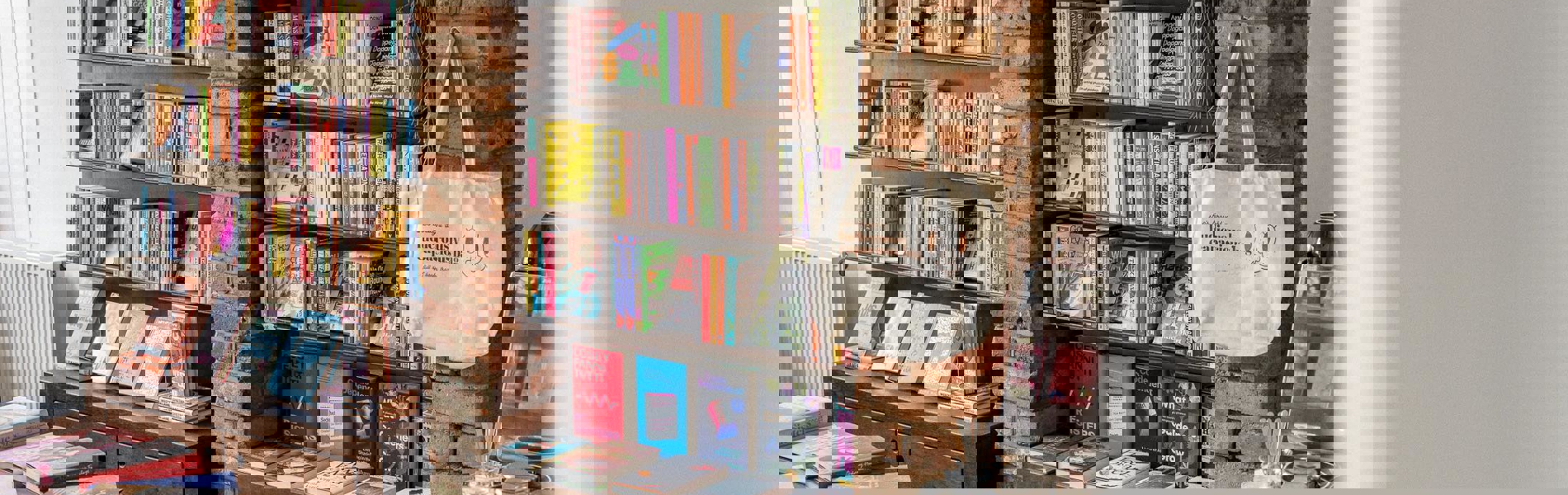 Shelves full of books at a book shop.