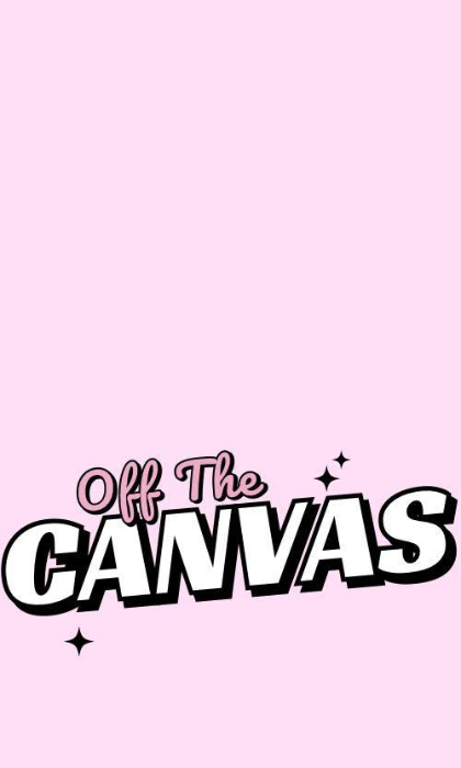 A logo that reads 'OFF THE CANVAS' on a pale pink background.