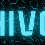 Glowing turquoise word ‘HIVE’ in bold, futuristic lettering set against a dark background of hexagonal grid lines, resembling a digital honeycomb. Subtle circular wave patterns radiate outward behind the text, creating a tech‑themed, neon effect