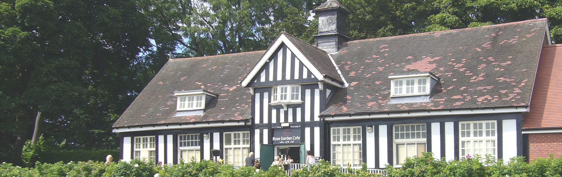 The exterior of the Rose Garden Cafe.