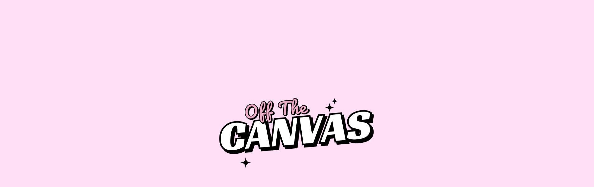 A logo that reads 'OFF THE CANVAS' on a pale pink background.
