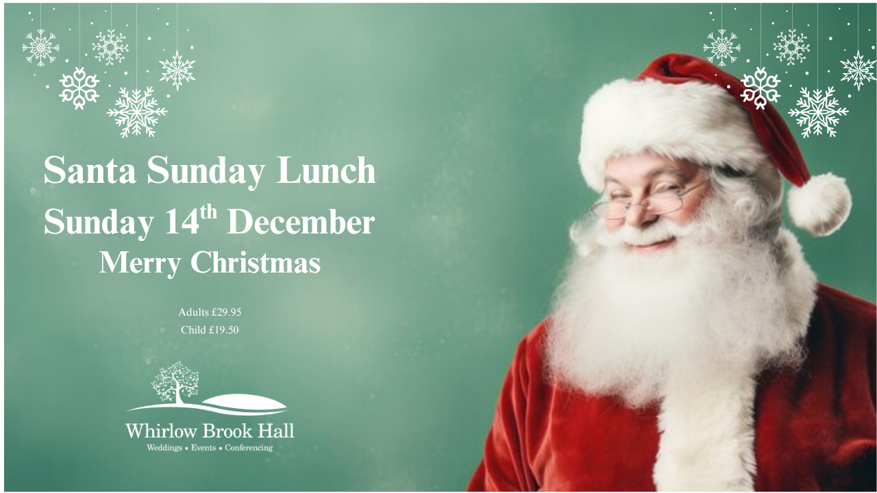 A picture of Santa Clause with text listing details of the event.