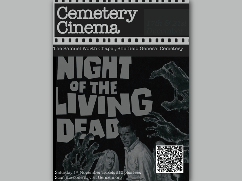 Poster for the event, with the details listed, and an image of two people surrounded by undead hands reaching for them.