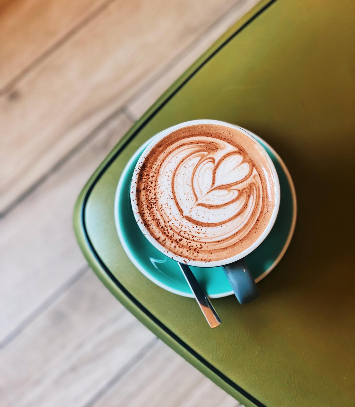 An overhead shot of a cappuccino. 