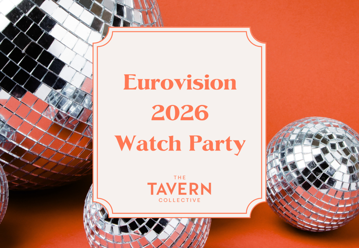 Promo image with the name of the event along with several disco balls.