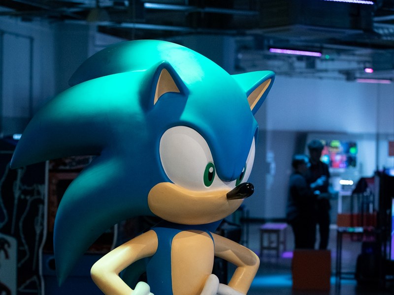 A statue of Sonic the Hedgehog at The National Videogame Museum.