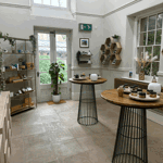 The interior of the Balqees shop, with lots of displays of honey.